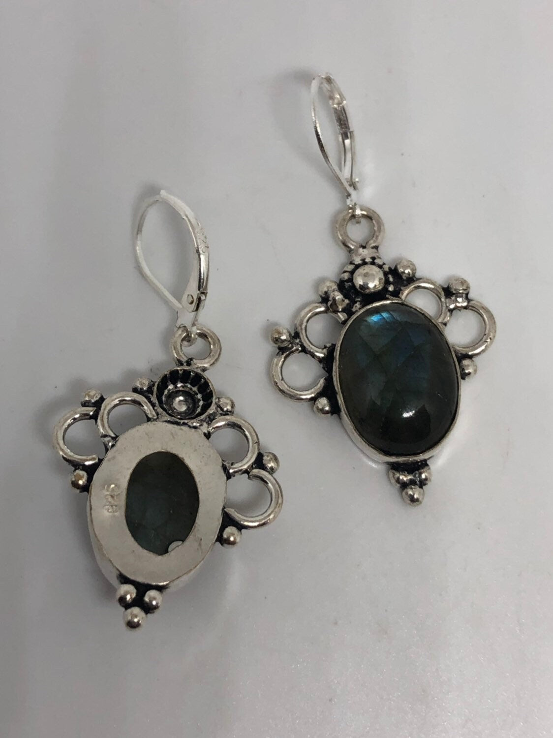 Vintage Labradorite Silver Dangle Earrings