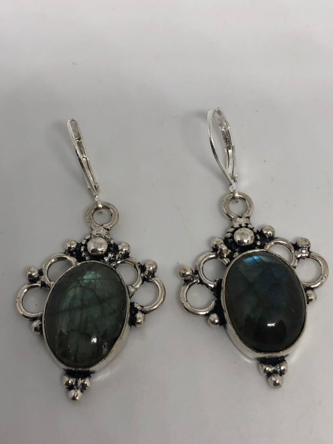 Vintage Labradorite Silver Dangle Earrings