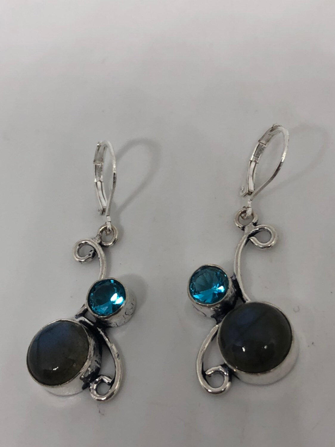 Vintage Labradorite Silver Dangle Earrings