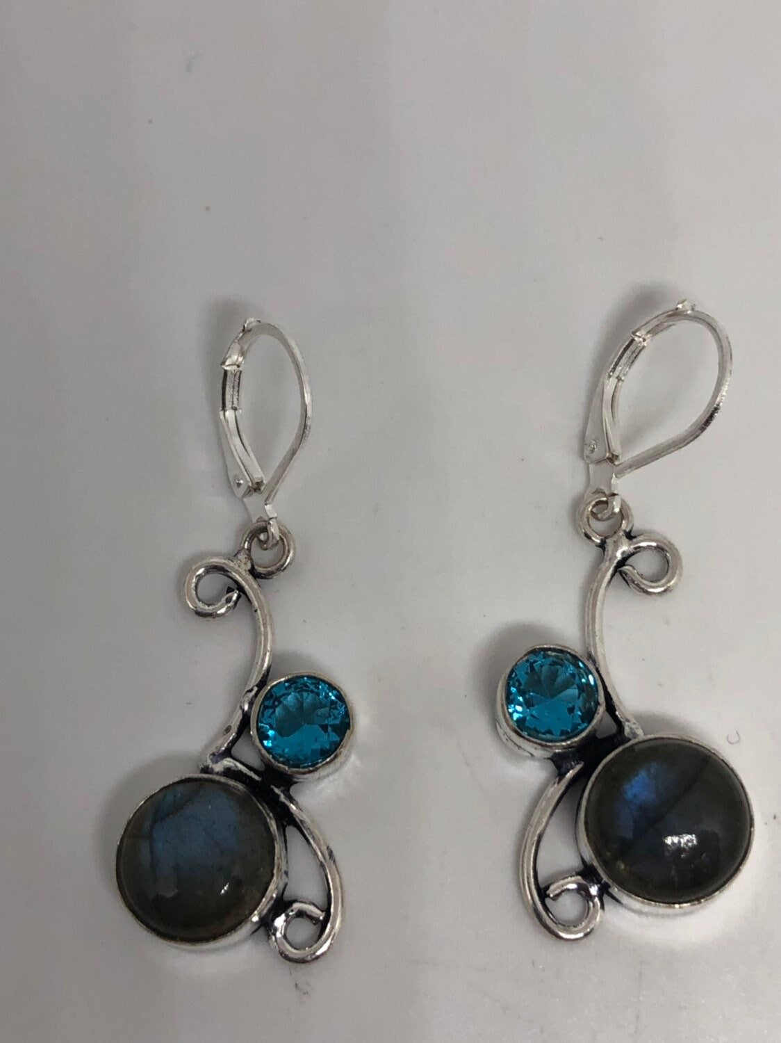 Vintage Labradorite Silver Dangle Earrings