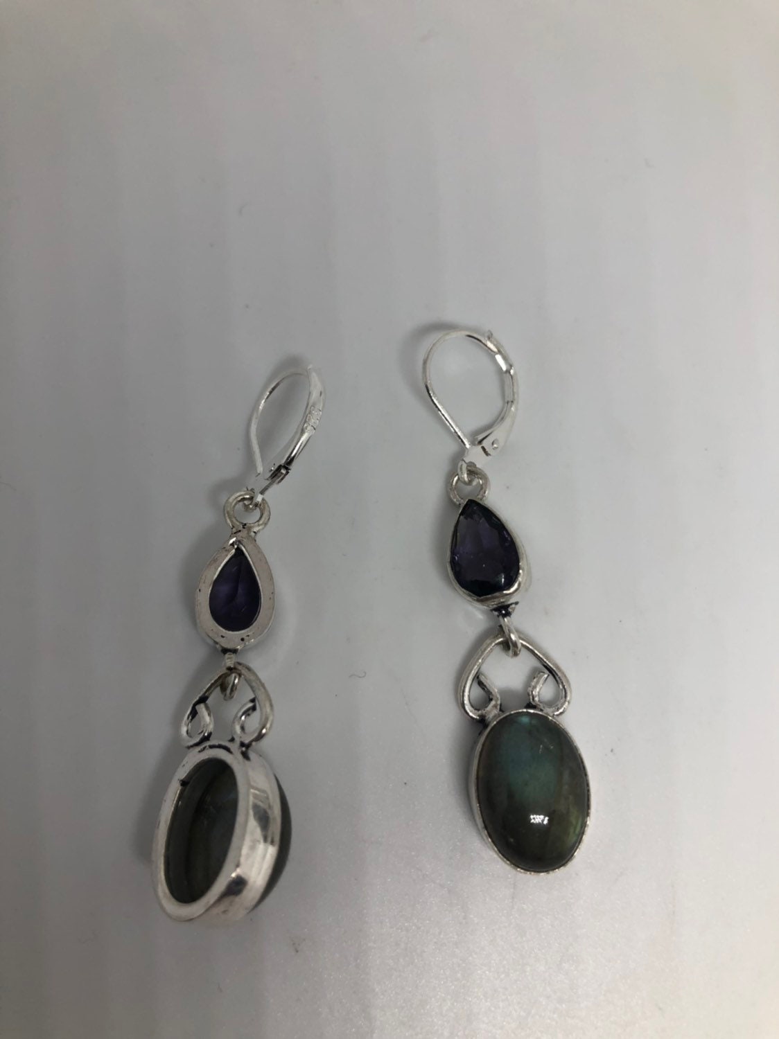 Vintage Labradorite Silver Dangle Earrings