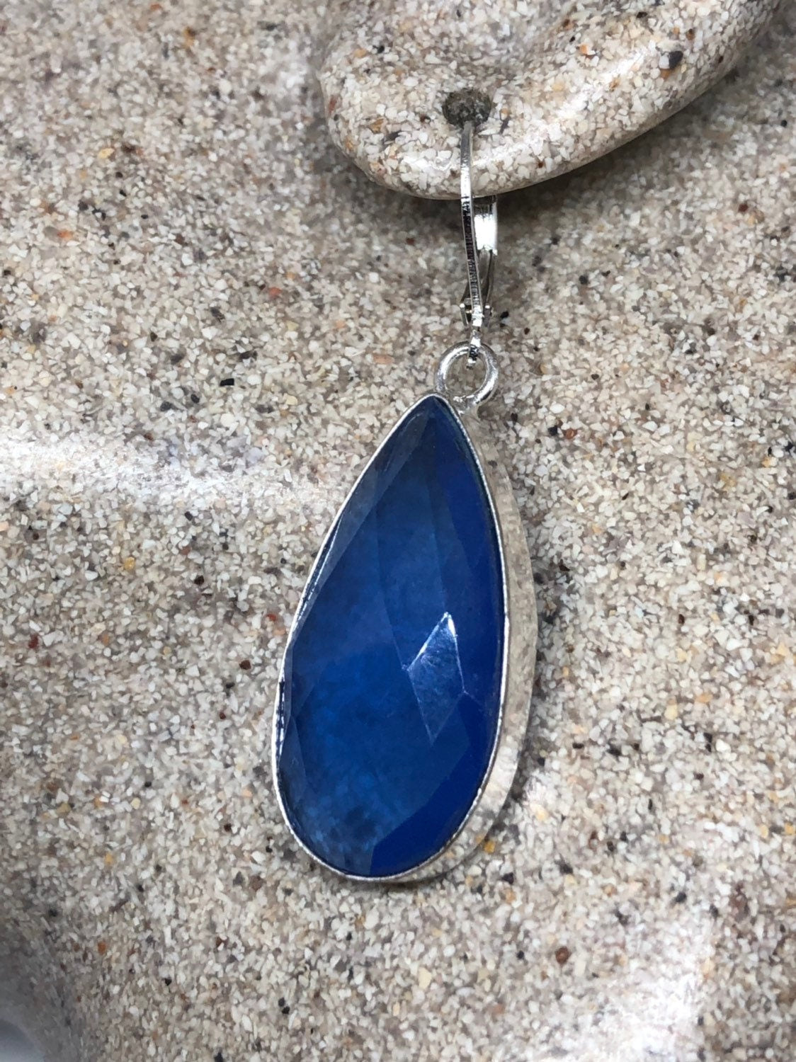 Antique Vintage Cobalt Blue Volcanic Glass Silver Dangle Earrings