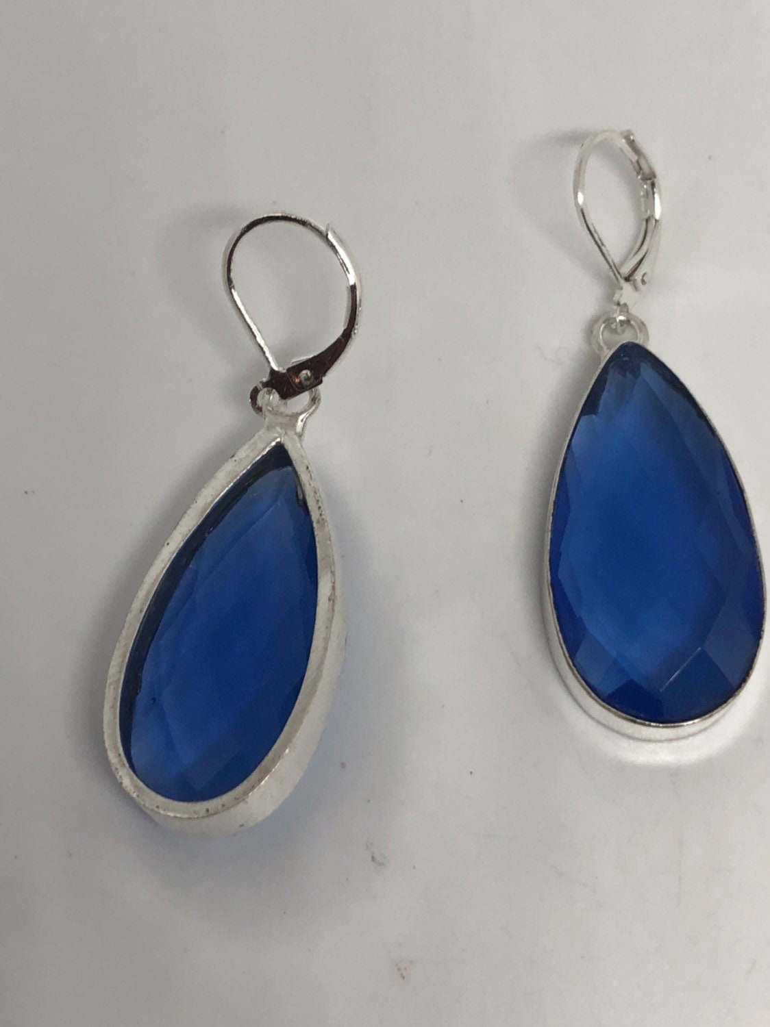 Antique Vintage Cobalt Blue Volcanic Glass Silver Dangle Earrings