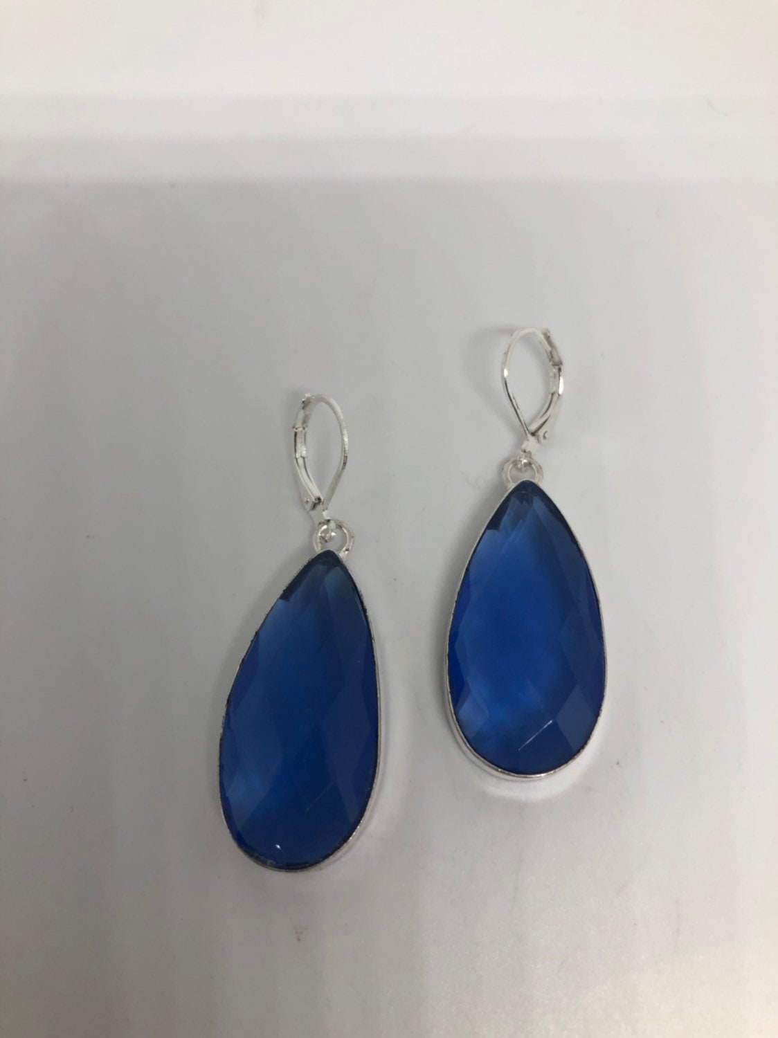 Antique Vintage Cobalt Blue Volcanic Glass Silver Dangle Earrings