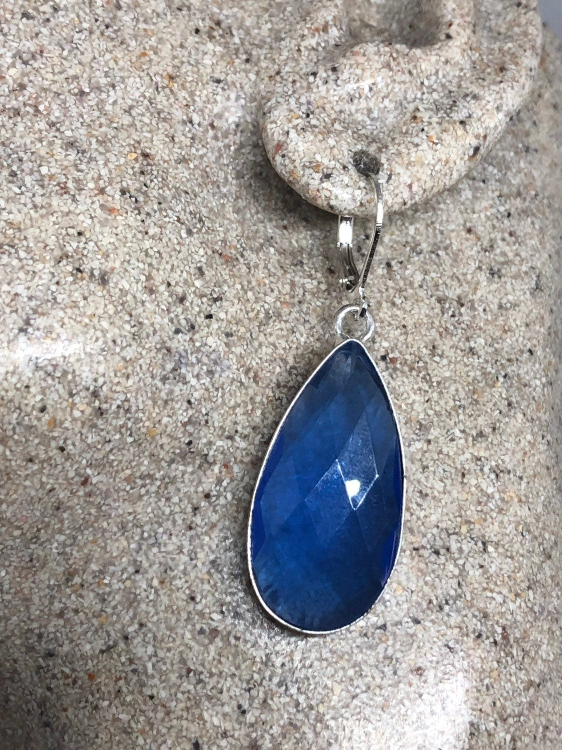 Antique Vintage Cobalt Blue Volcanic Glass Silver Dangle Earrings