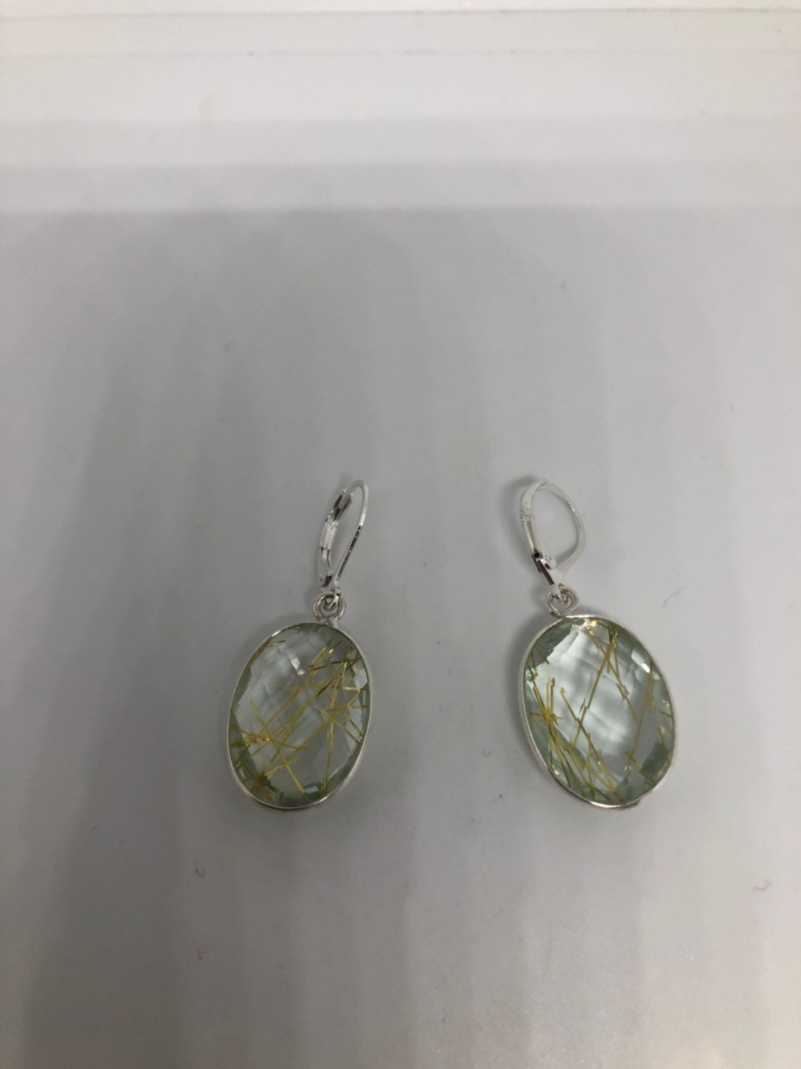 Antique Vintage Faux Gold Rutile Glass Silver Dangle Earrings