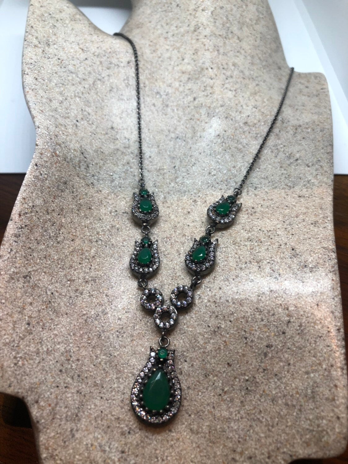 Genuine Green Quartz and Crystal Sterling Silver Vintage Necklace