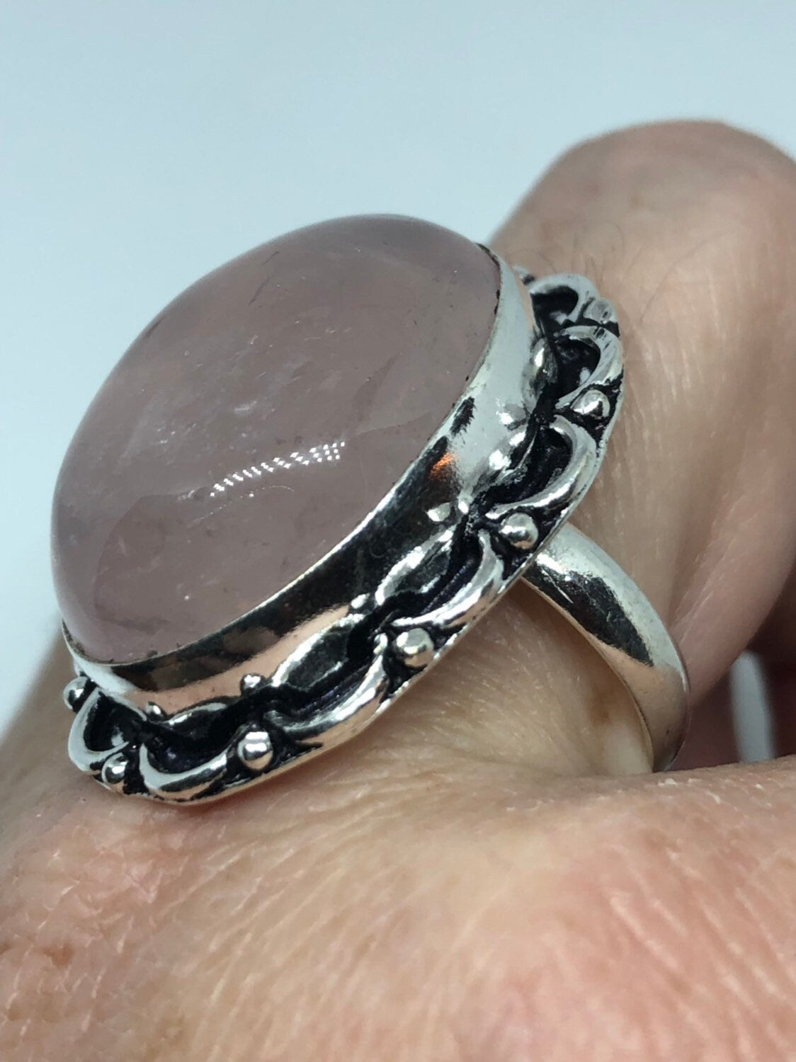 Vintage Genuine Rose Quartz Silver Ring