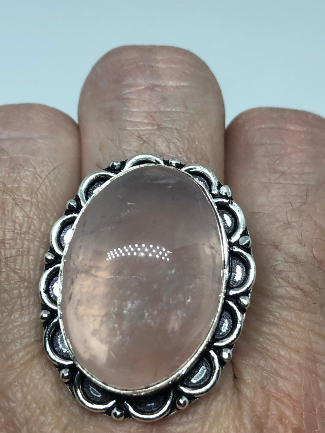 Vintage Genuine Rose Quartz Silver Ring