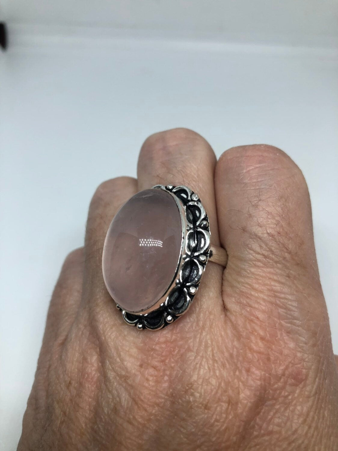 Vintage Genuine Rose Quartz Silver Ring