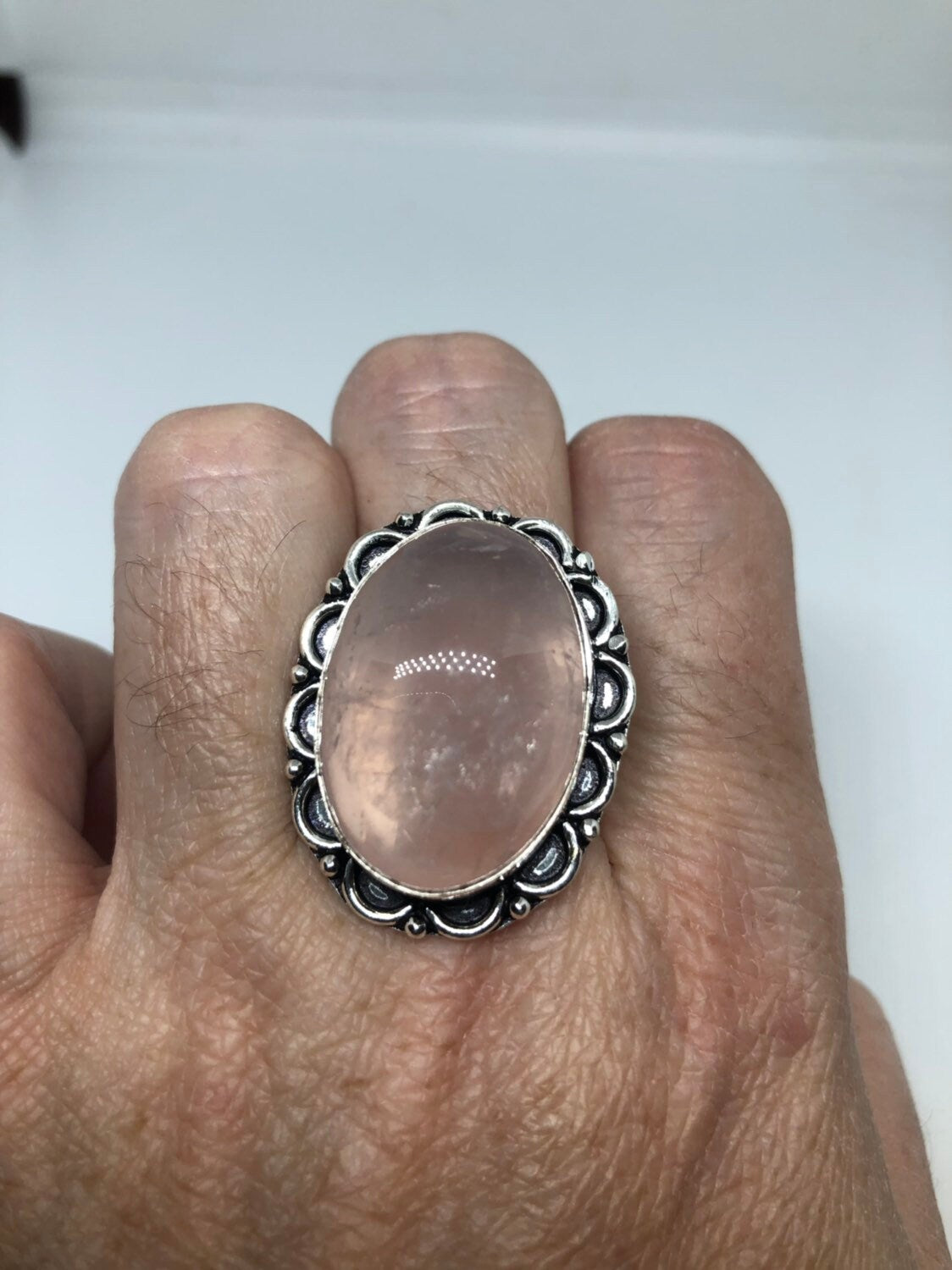 Vintage Genuine Rose Quartz Silver Ring