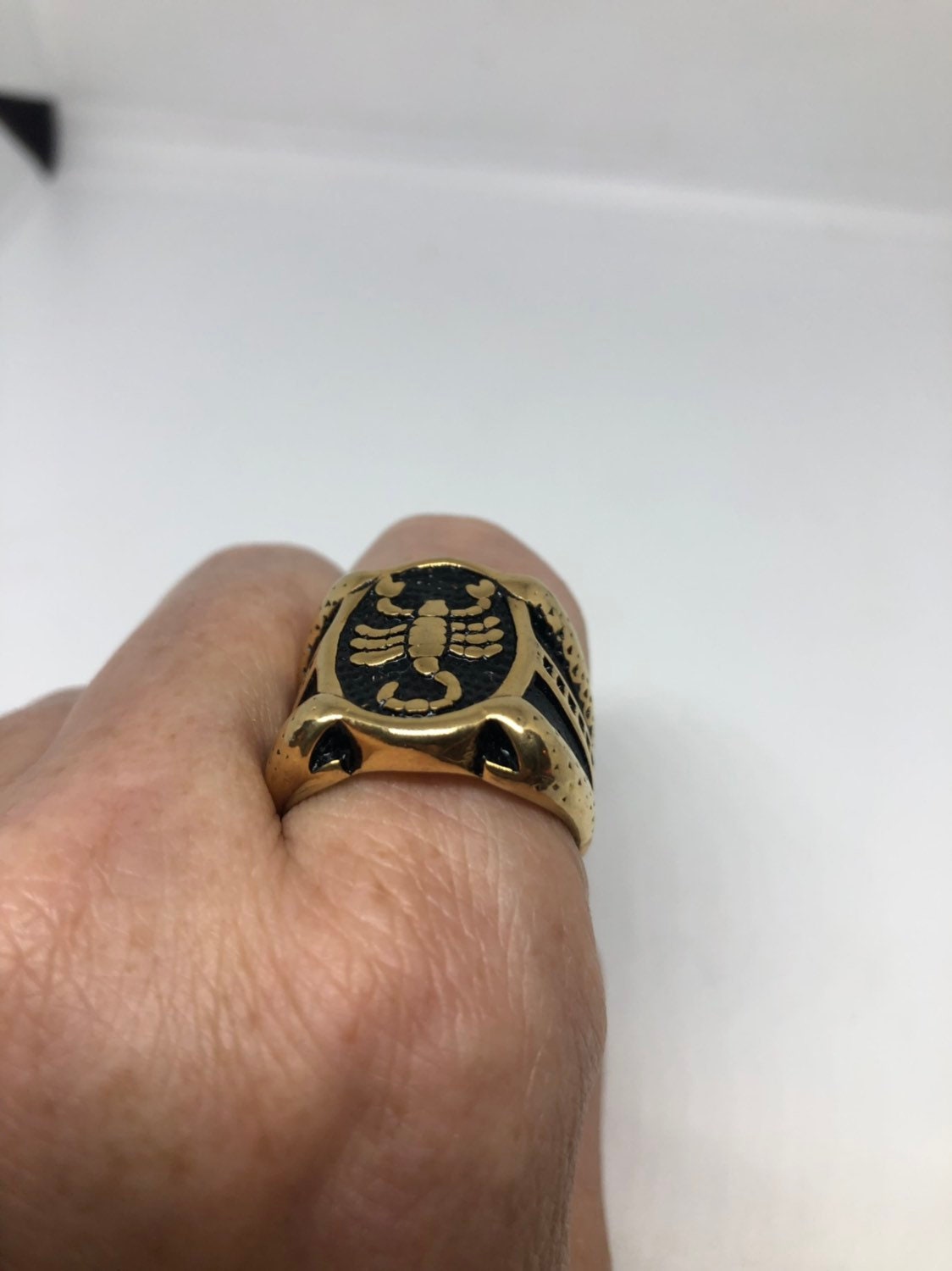 Vintage Golden Stainless Steel Gothic Scorpion Mens Ring