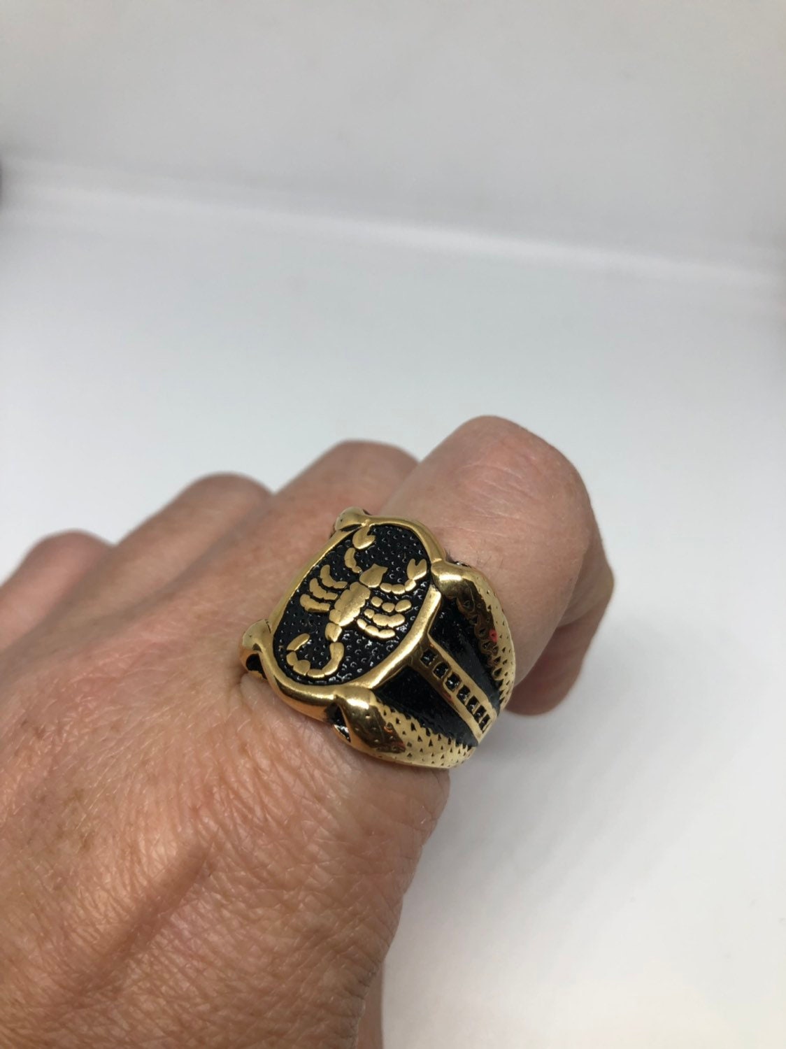 Vintage Golden Stainless Steel Gothic Scorpion Mens Ring