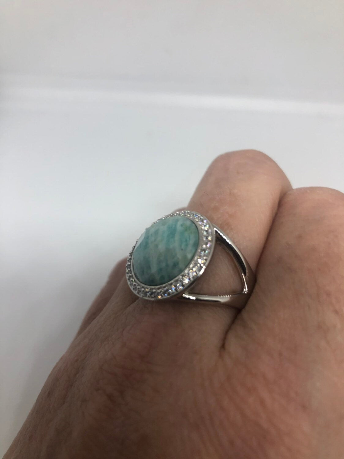 Vintage Genuine Blue Amazonite 925 Sterling Silver Ring