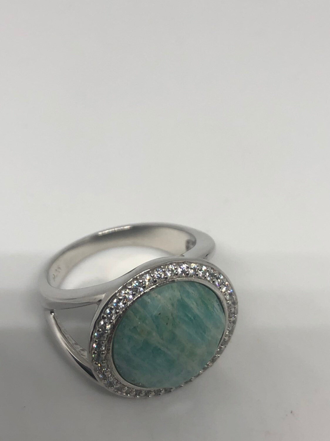 Vintage Genuine Blue Amazonite 925 Sterling Silver Ring