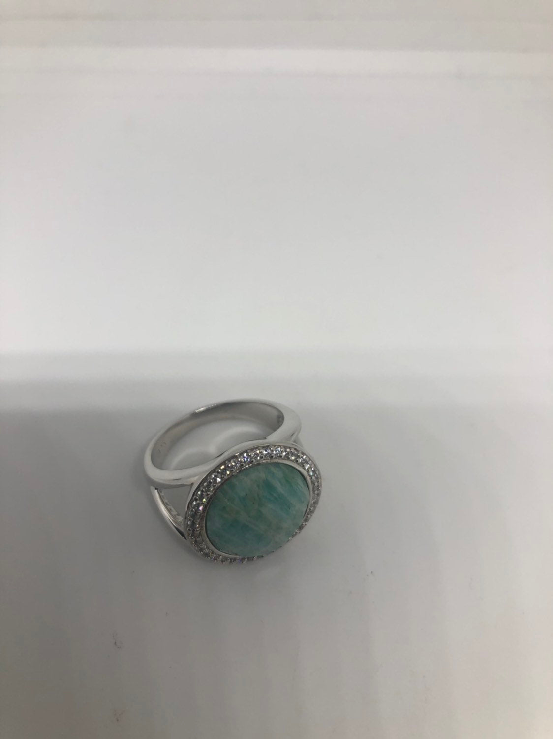 Vintage Genuine Blue Amazonite 925 Sterling Silver Ring