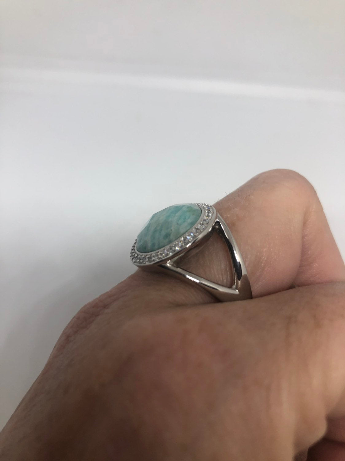 Vintage Genuine Blue Amazonite 925 Sterling Silver Ring