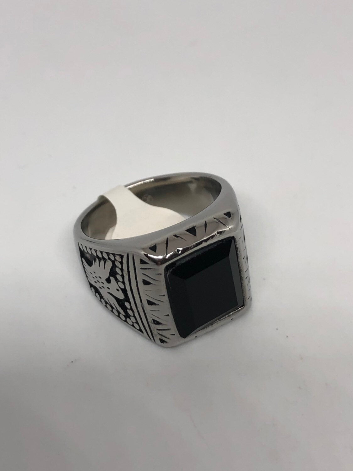 Vintage Native American Style Black Onyx Silver Southwestern Mens Eagle Ring