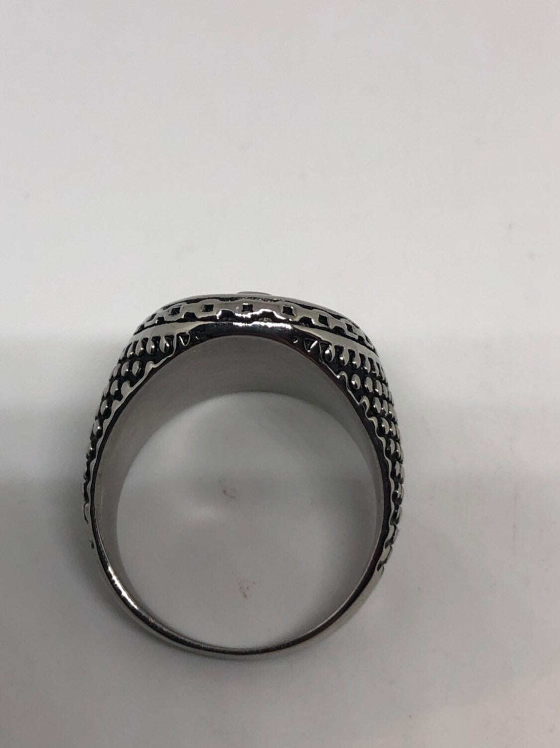 Vintage Silver Stainless Steel Gothic Anchor Mens Ring