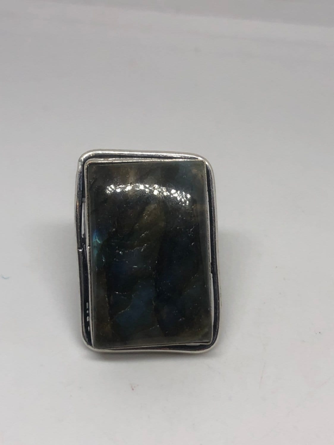 Vintage Large Labradorite Rainbow Moonstone Stone Silver Ring