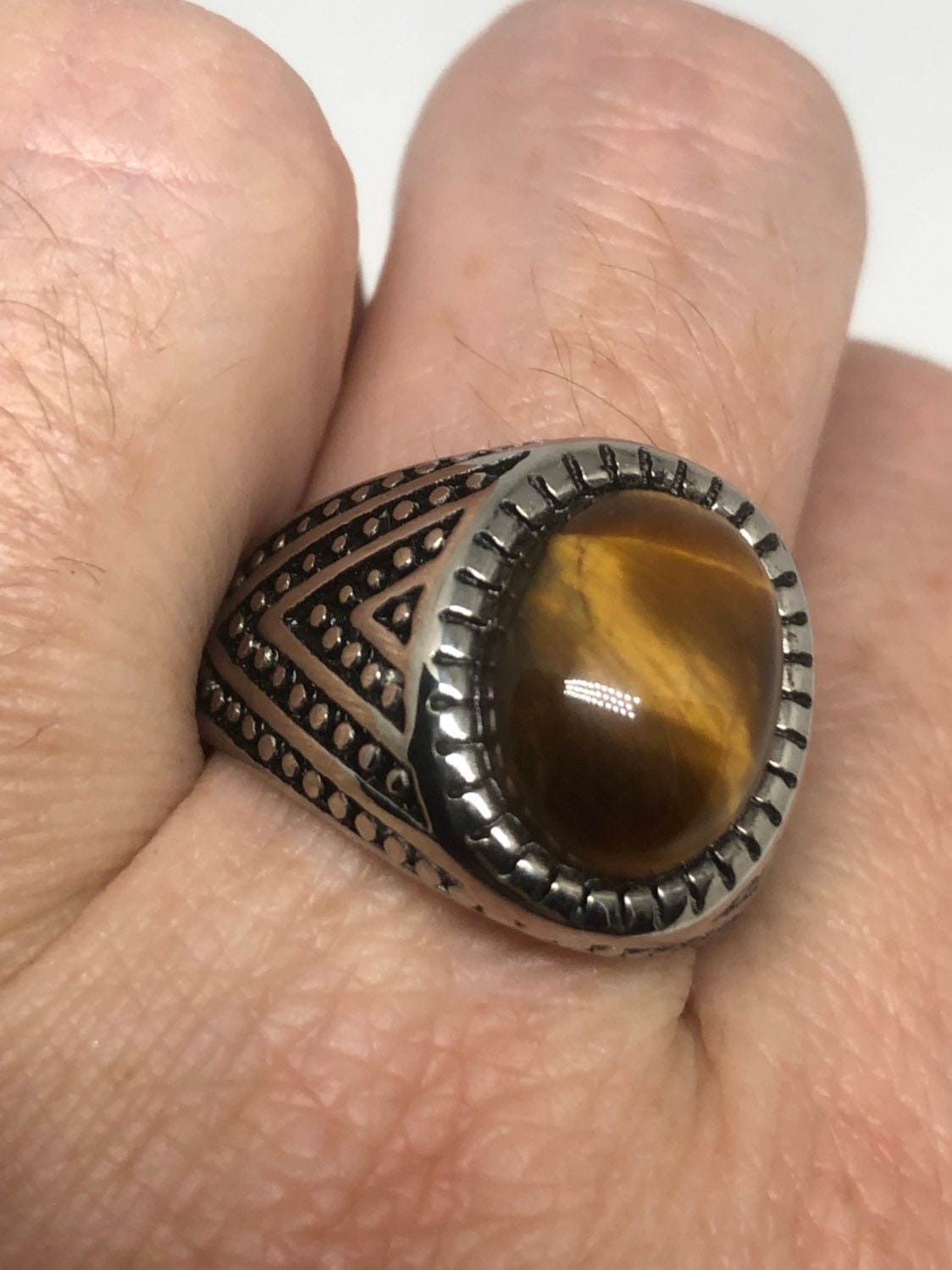 Vintage Gothic Stainless Steel Genuine Tigers Eye Ring