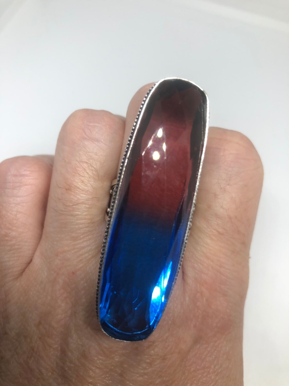 Vintage Red Blue Vintage Art Glass Ring About 3 Inches Knuckle Ring