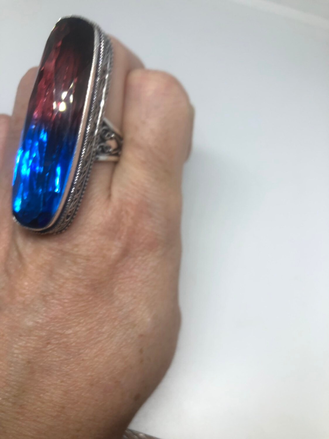 Vintage Red Blue Vintage Art Glass Ring About 3 Inches Knuckle Ring