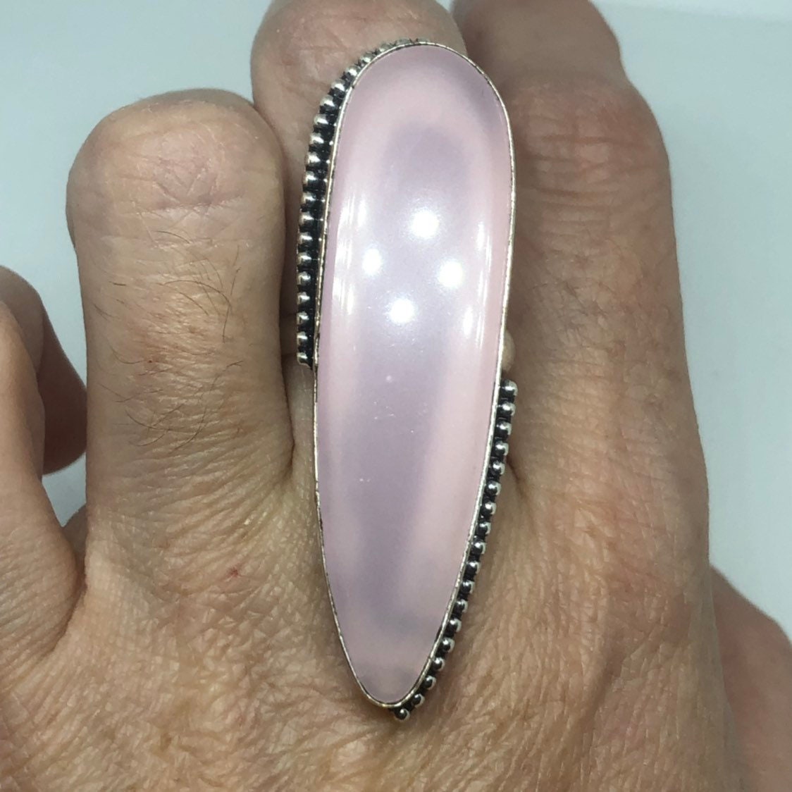 Vintage Genuine Rose Quartz Silver Ring