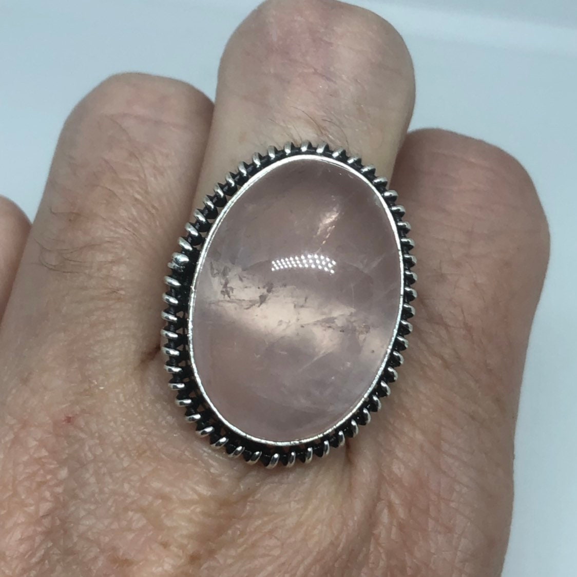 Vintage Genuine Rose Quartz Silver Ring