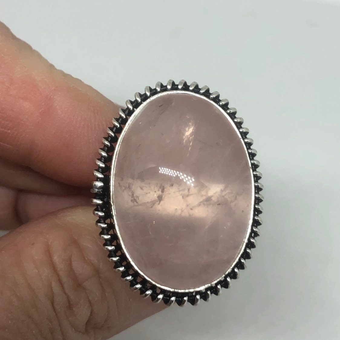 Vintage Genuine Rose Quartz Silver Ring