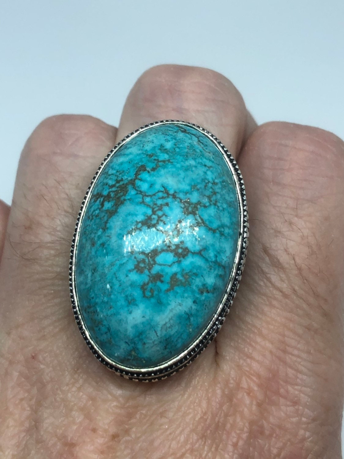 Vintage Genuine Blue Amazonite Silver Ring