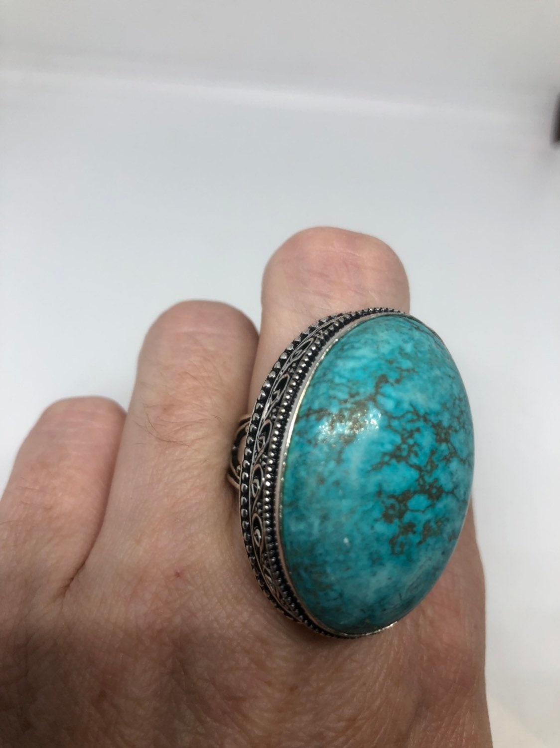 Vintage Genuine Blue Amazonite Silver Ring