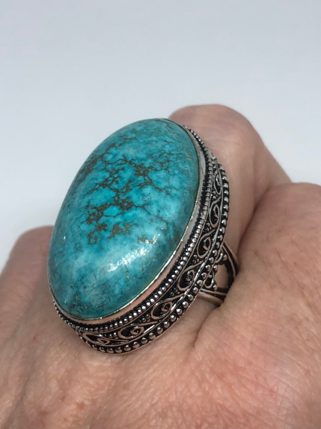 Vintage Genuine Blue Amazonite Silver Ring