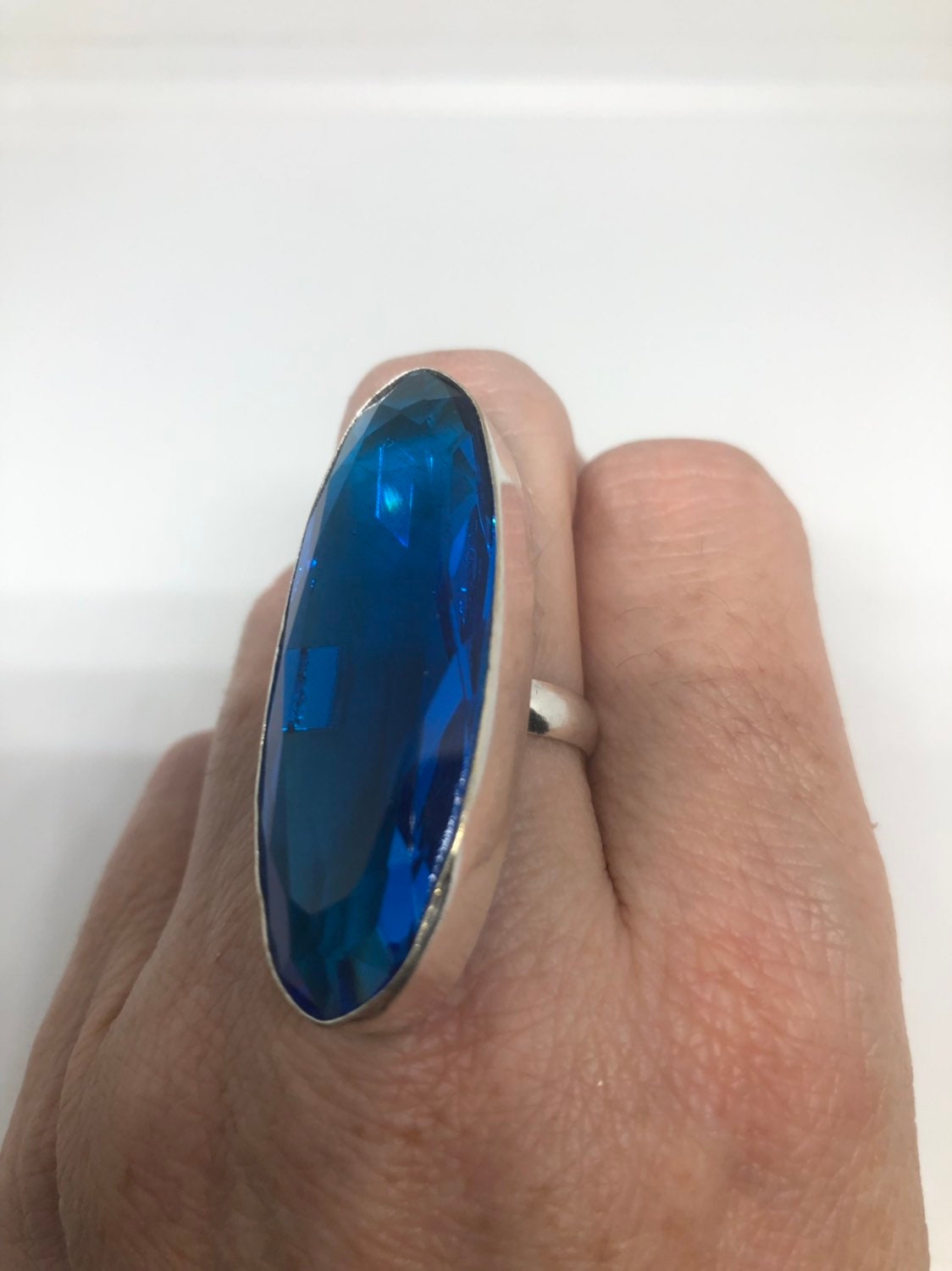 Vintage Aqua Vintage Art Glass Ring About 2 Inch Long Knuckle Ring