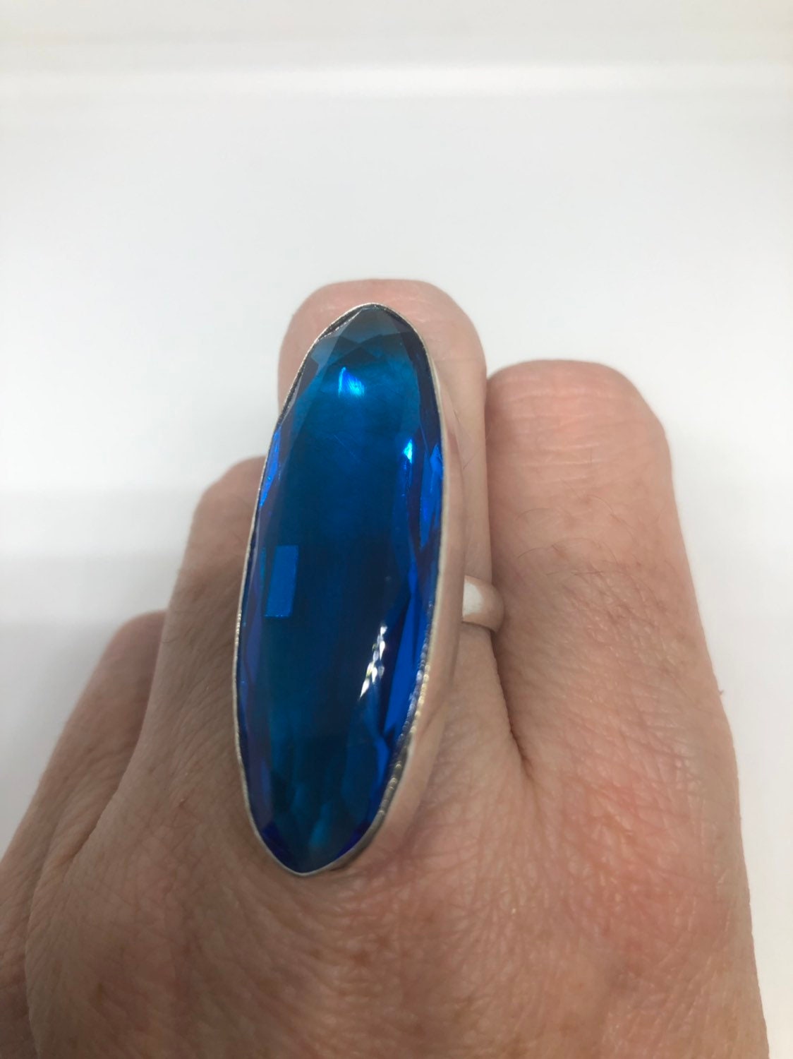 Vintage Aqua Vintage Art Glass Ring About 2 Inch Long Knuckle Ring