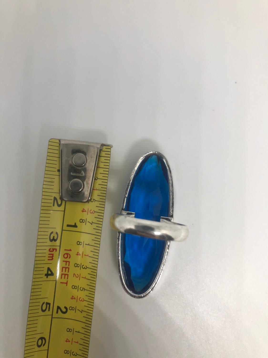 Vintage Aqua Vintage Art Glass Ring About 2 Inch Long Knuckle Ring