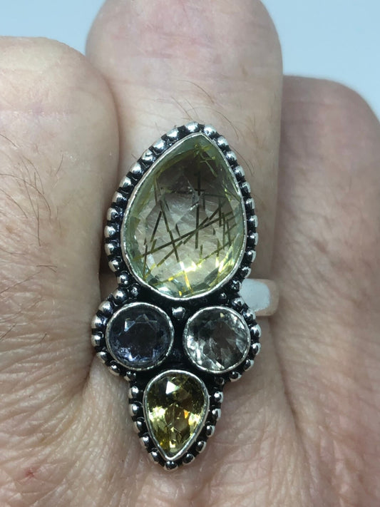 Vintage Faux Gold rutile Vintage Art Glass Long Knuckle Ring