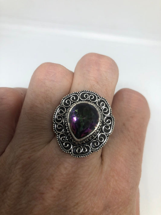 Vintage Genuine Mystic Blue Topaz Blue Stone Silver Ring