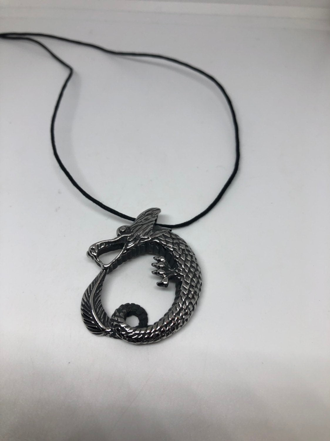 Vintage Handmade Silver Stainless Steel Gothic Celtic Dragon Pendant Necklace