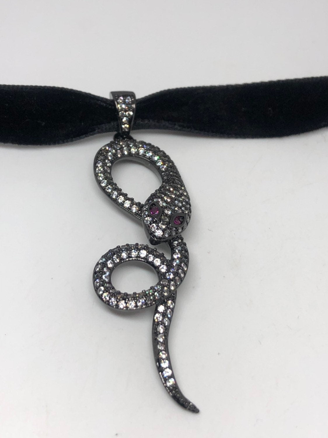 Handmade Gothic Styled Silver Finished Genuine Austrin Crystal Snake Choker Necklace