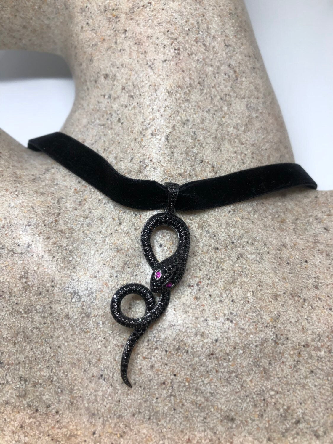 Handmade Gothic Styled Silver Finished Genuine Austrin Crystal Snake Choker Necklace