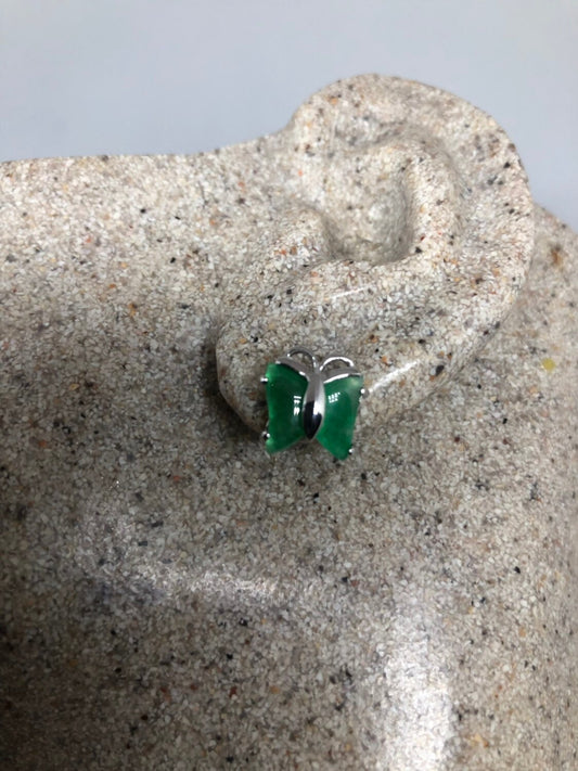 Vintage Green Jade Butterfly Earrings Stud Button