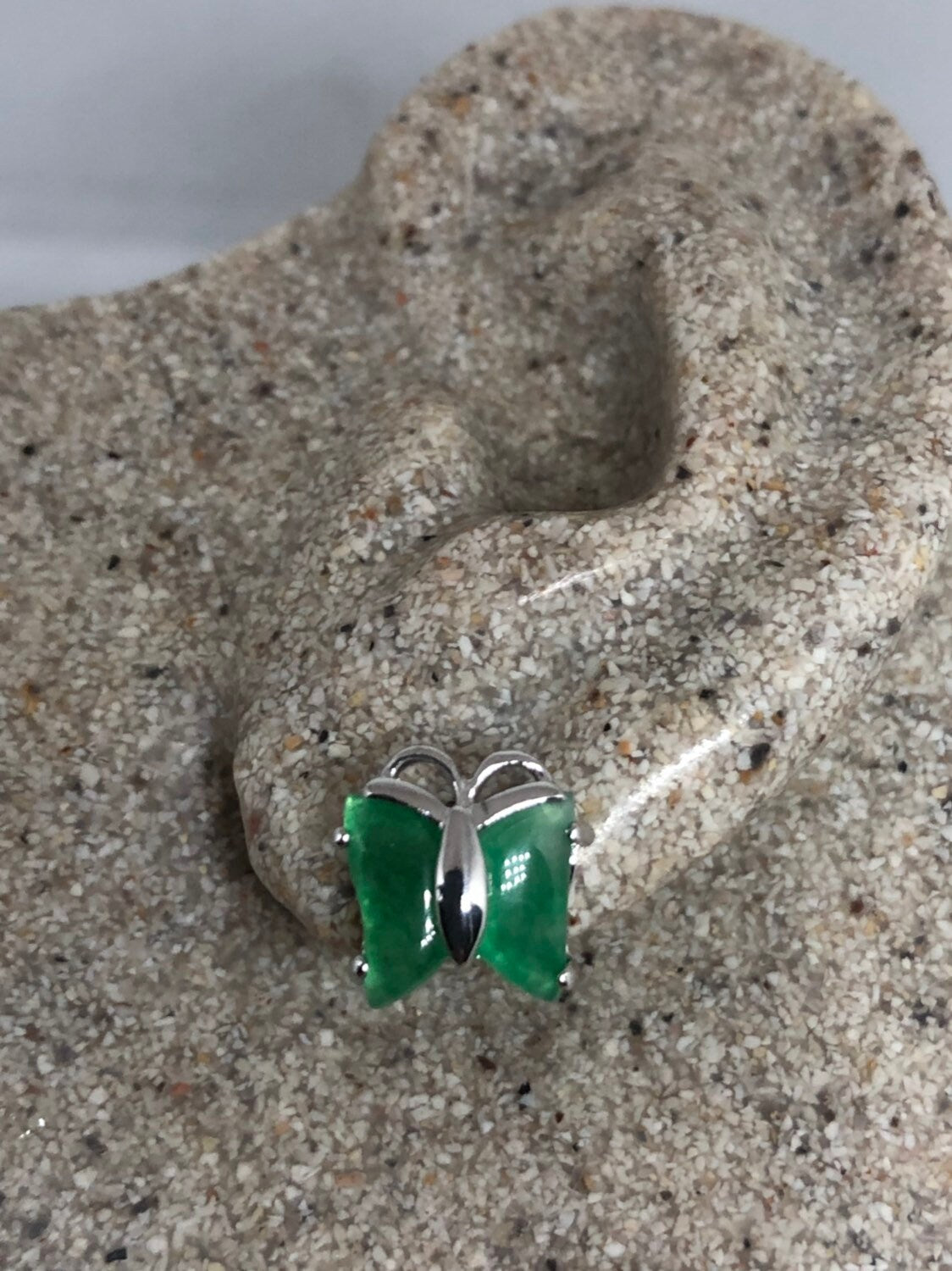 Vintage Green Jade Butterfly Earrings Stud Button
