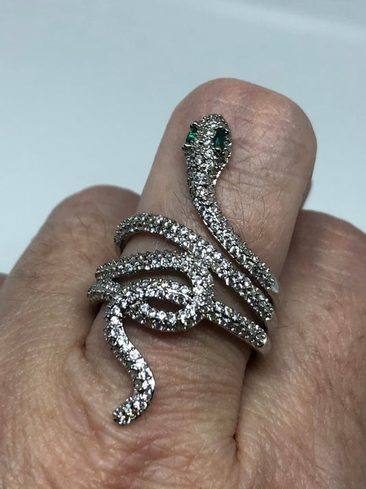 Vintage Bronze Silver Crystal Snake Ring