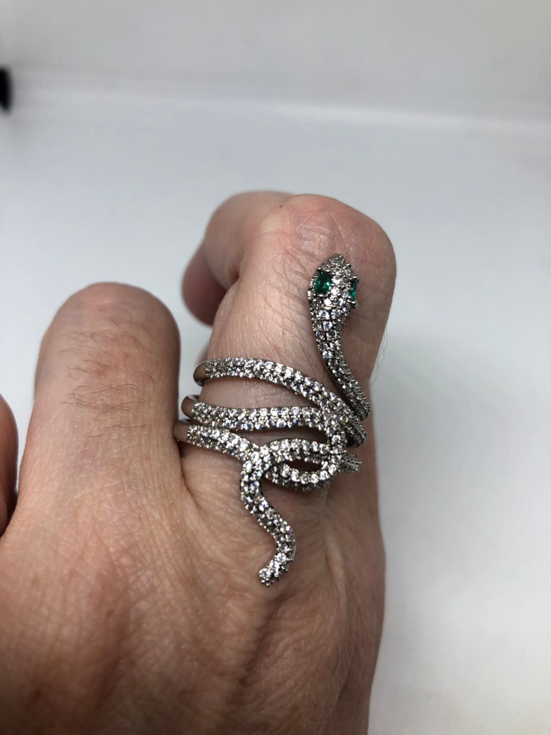 Vintage Bronze Silver Crystal Snake Ring
