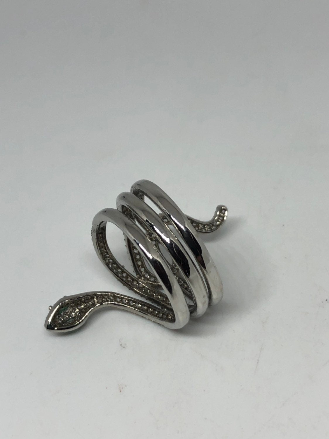Vintage Bronze Silver Crystal Snake Ring