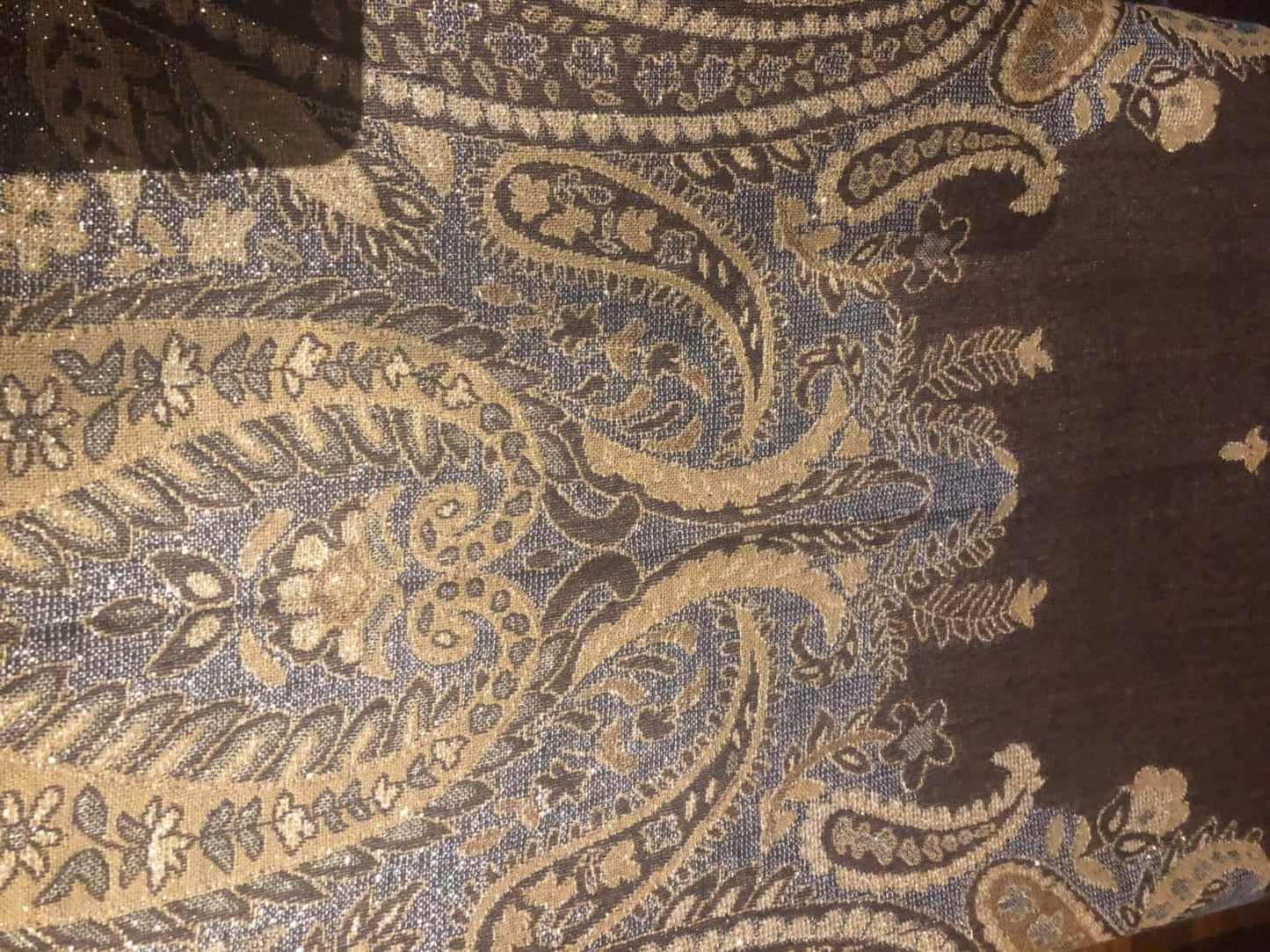 Vintage Metallic Gold Paisley Brocade Pashmina Scarf Wrap