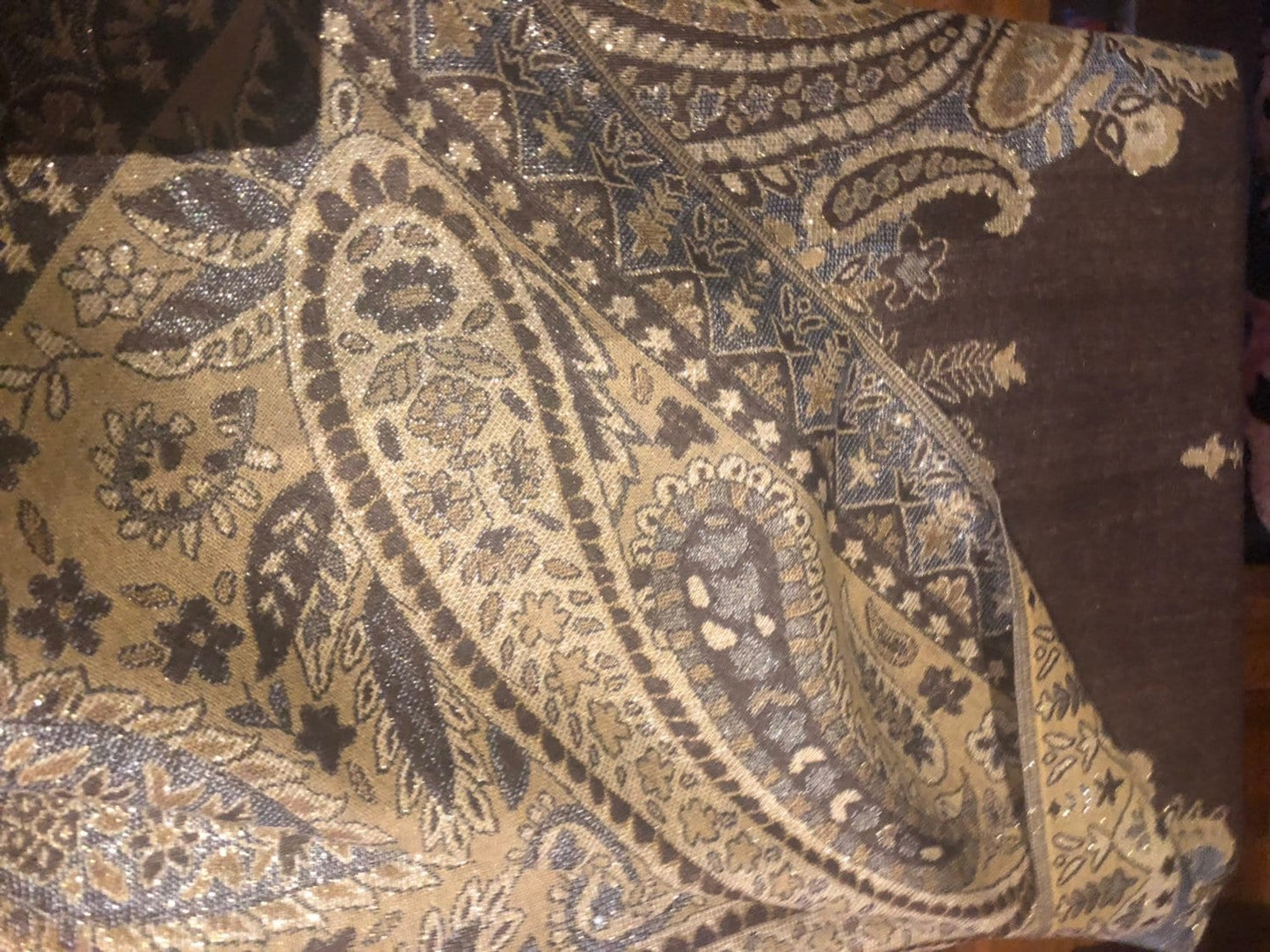 Vintage Metallic Gold Paisley Brocade Pashmina Scarf Wrap