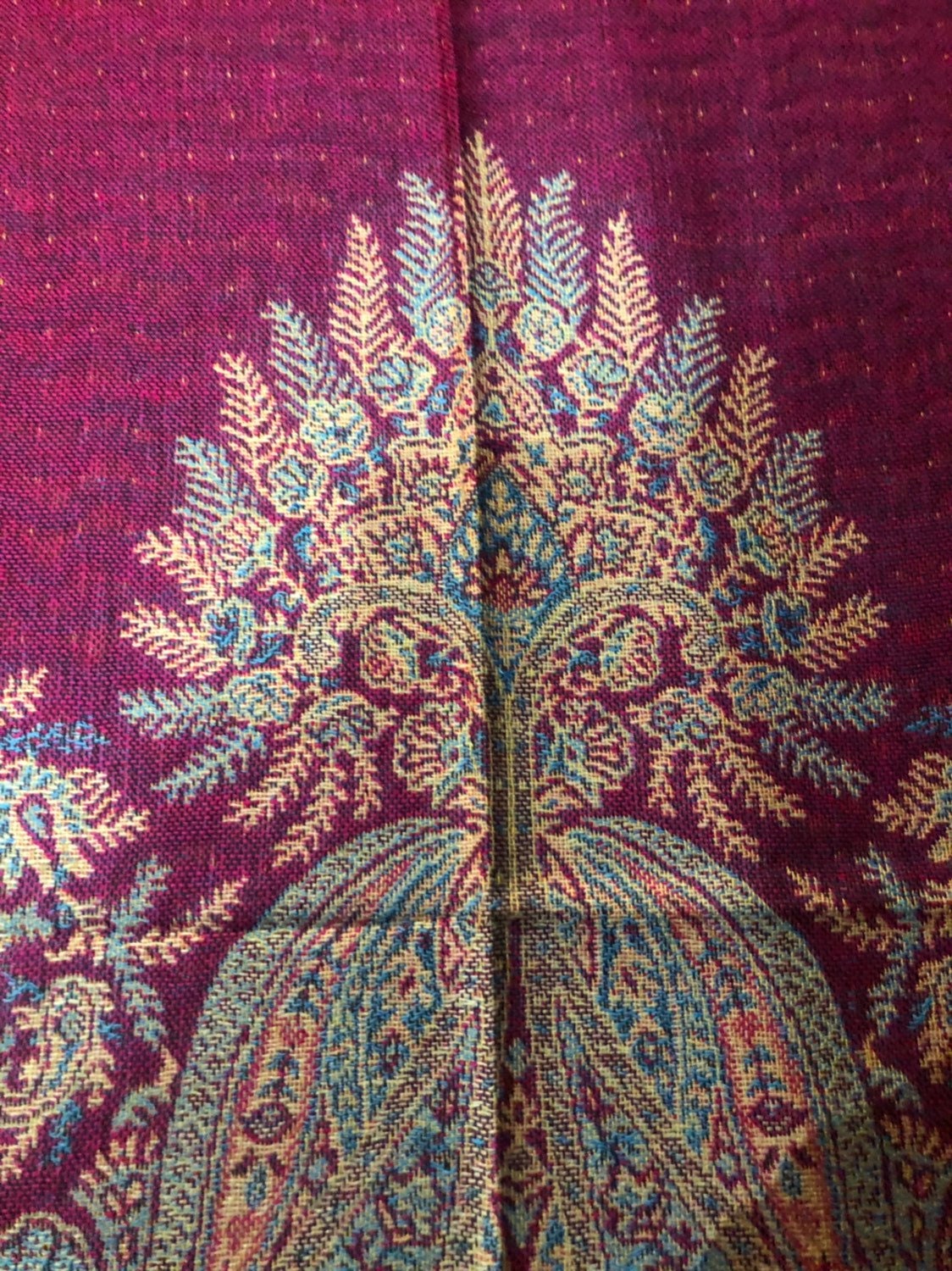 Vintage Fuscia Pink Paisley Brocade Pashmina Scarf Wrap