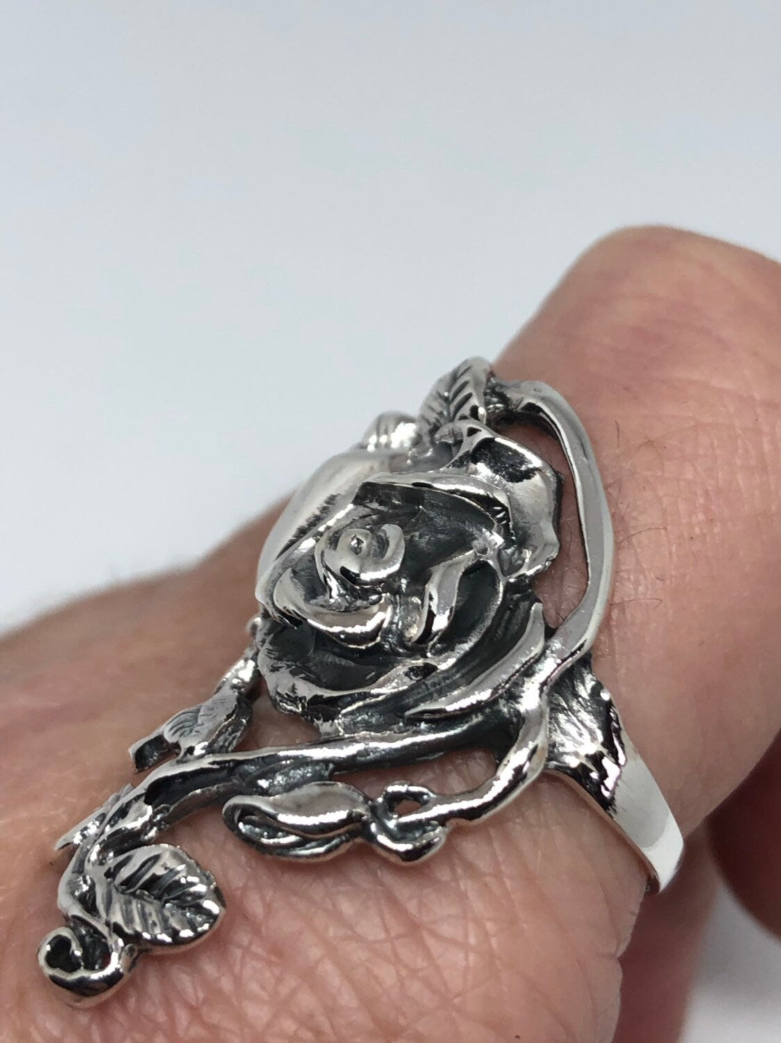 Vintage Rose Flower 925 Sterling Silver Antiqued Ring